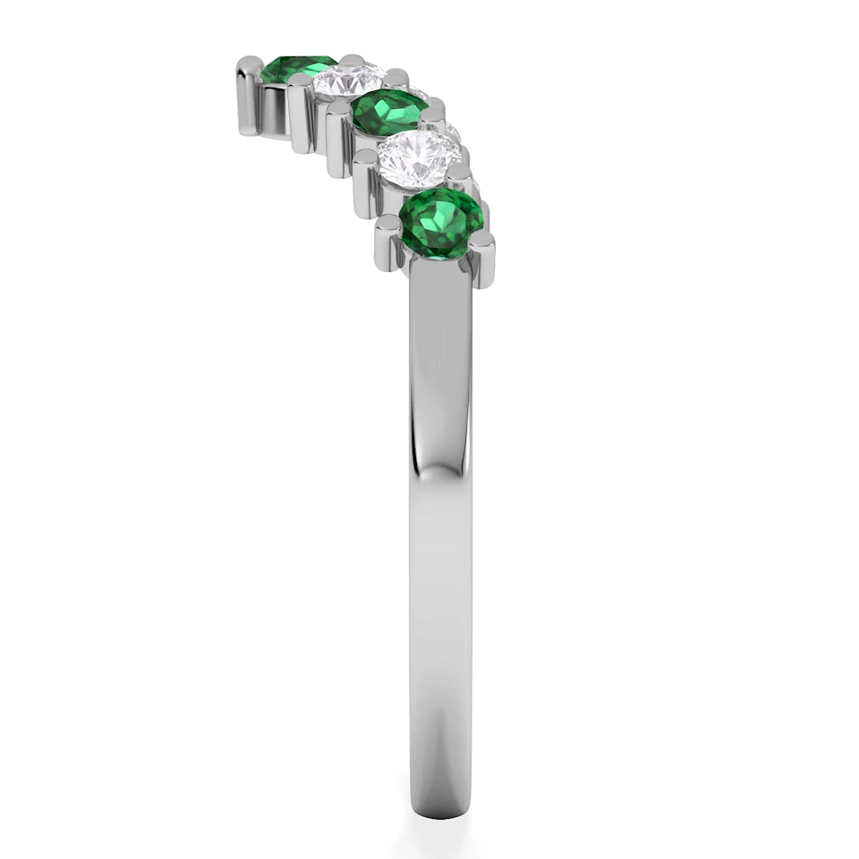 Starlit Emerald and Lab Diamond Wishbone Ring in 9K White Gold