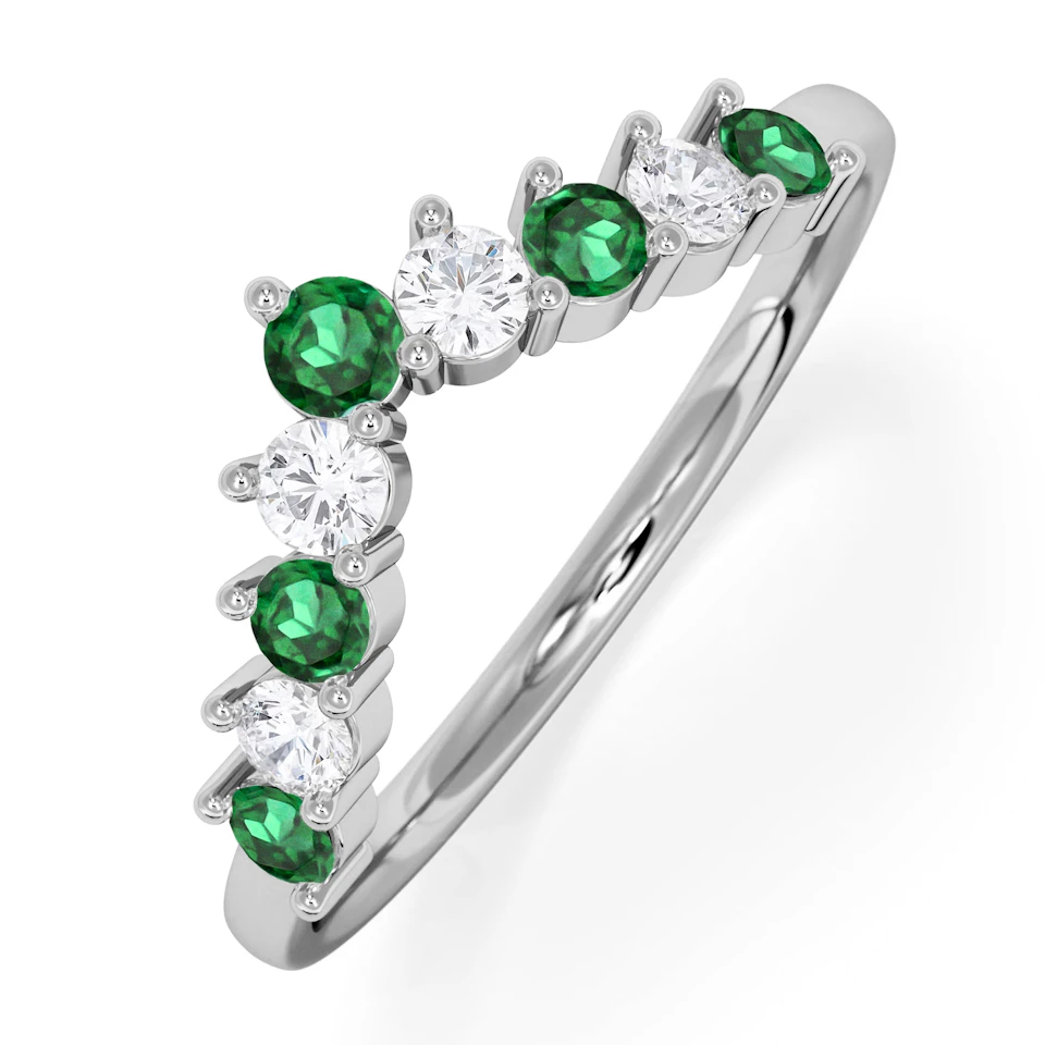 Starlit Emerald and Lab Diamond Wishbone Ring in 9K White Gold
