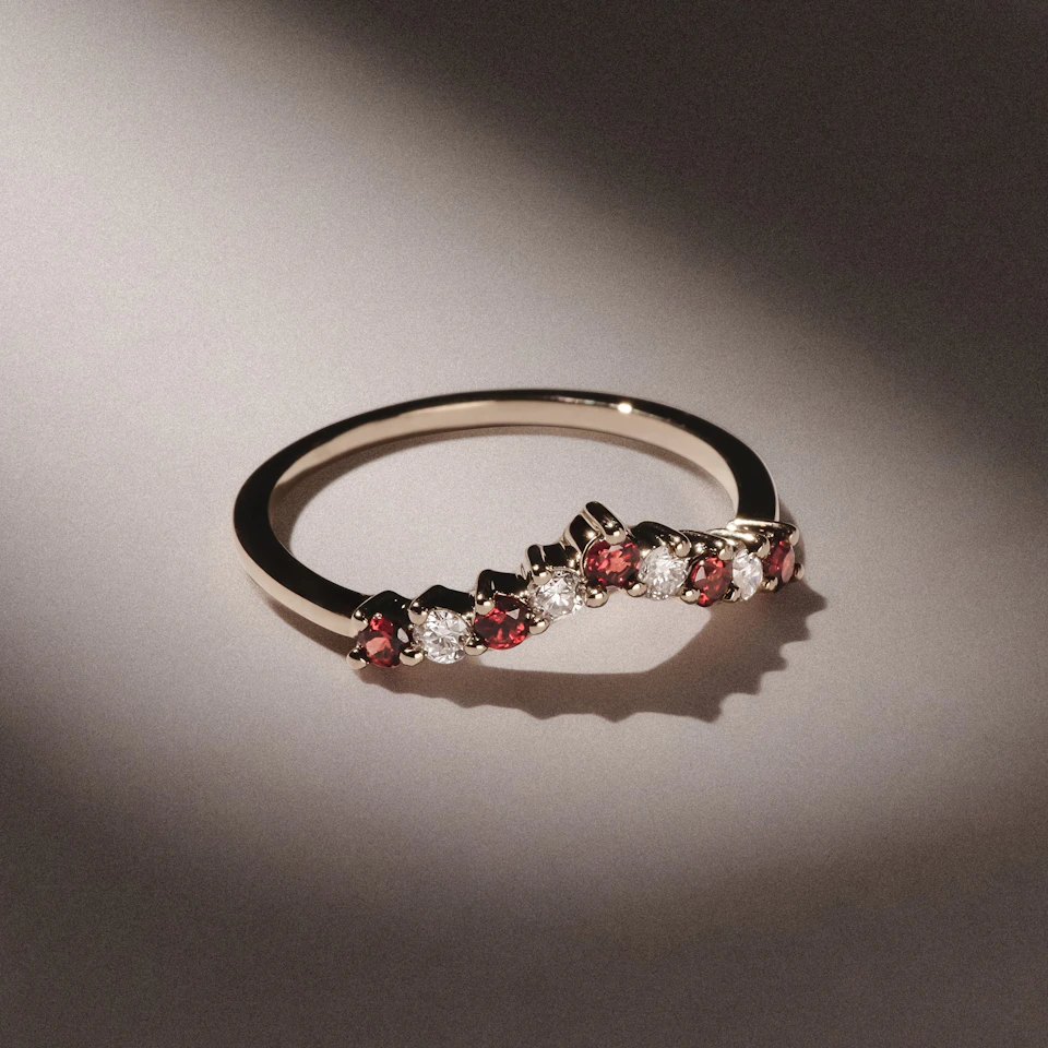 Starlit Garnet and Lab Diamond Wishbone Ring in 9K Yellow Gold