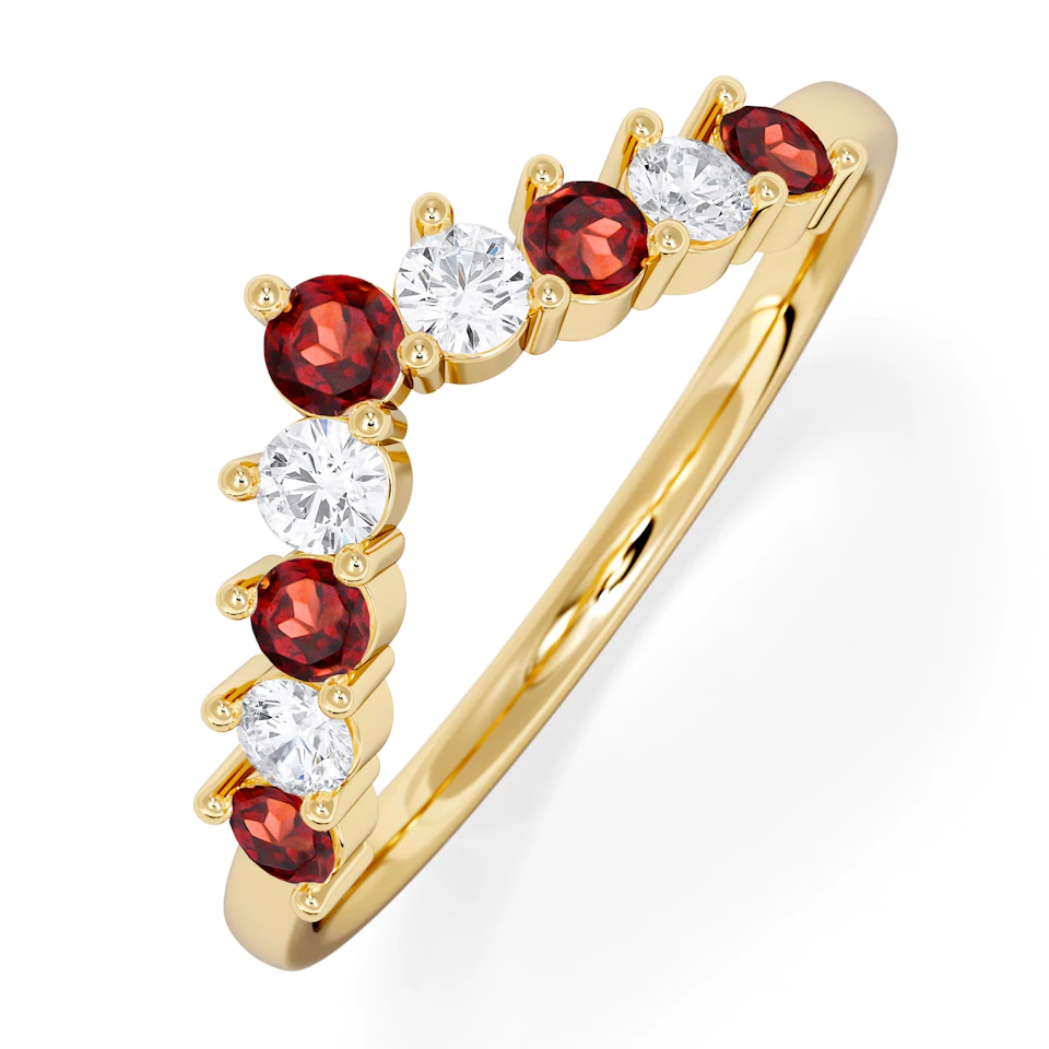 Starlit Garnet and Lab Diamond Wishbone Ring in 9K Yellow Gold