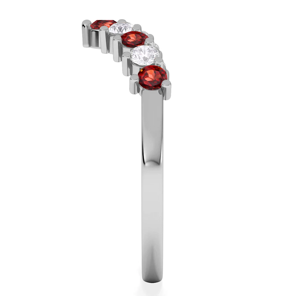 Starlit Garnet and Lab Diamond Wishbone Ring in 9K White Gold