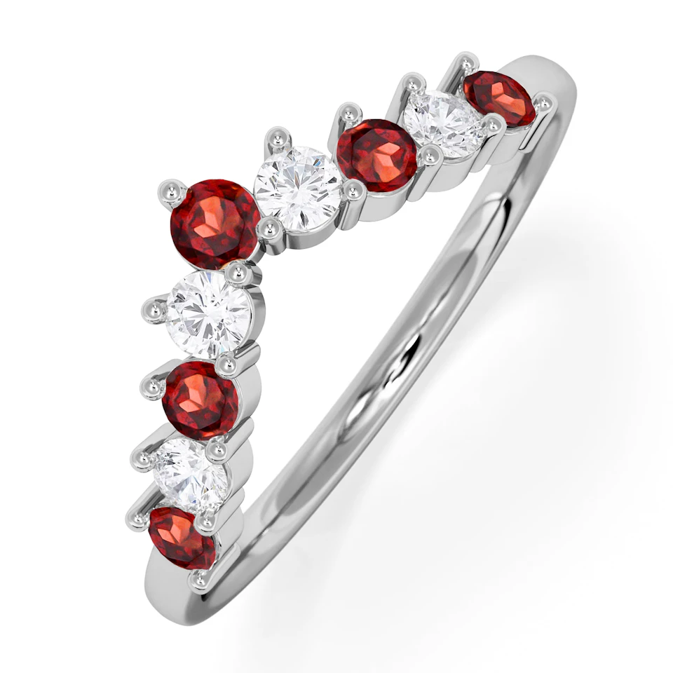 Starlit Garnet and Lab Diamond Wishbone Ring in 9K White Gold