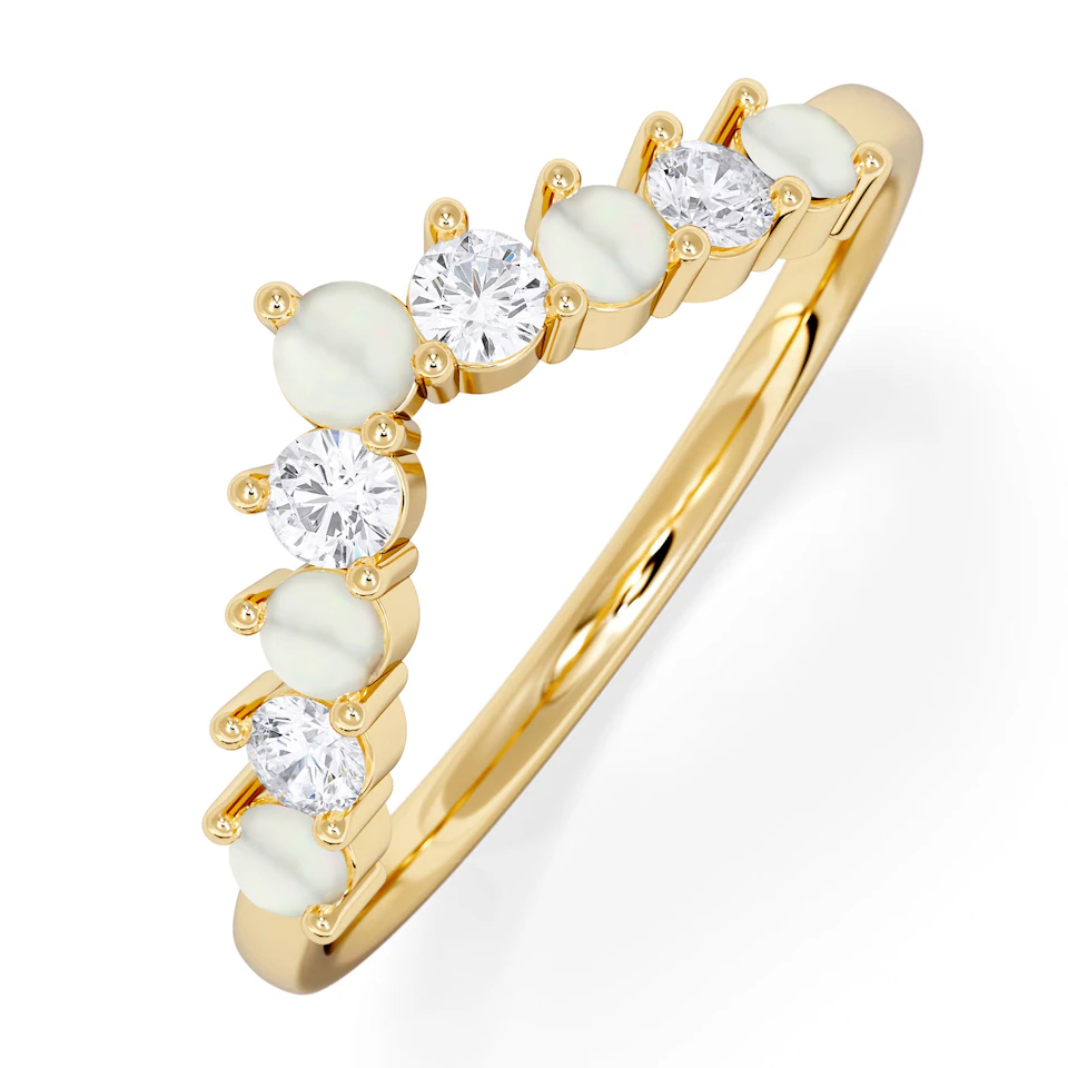 Starlit Opal and Lab Diamond Wishbone Ring in 9K Yellow Gold