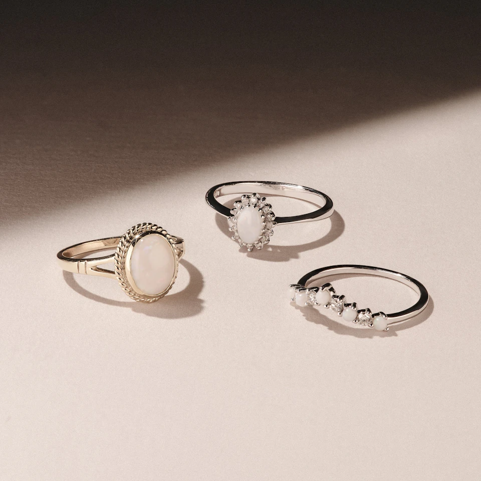 Starlit Opal and Lab Diamond Wishbone Ring in 9K White Gold