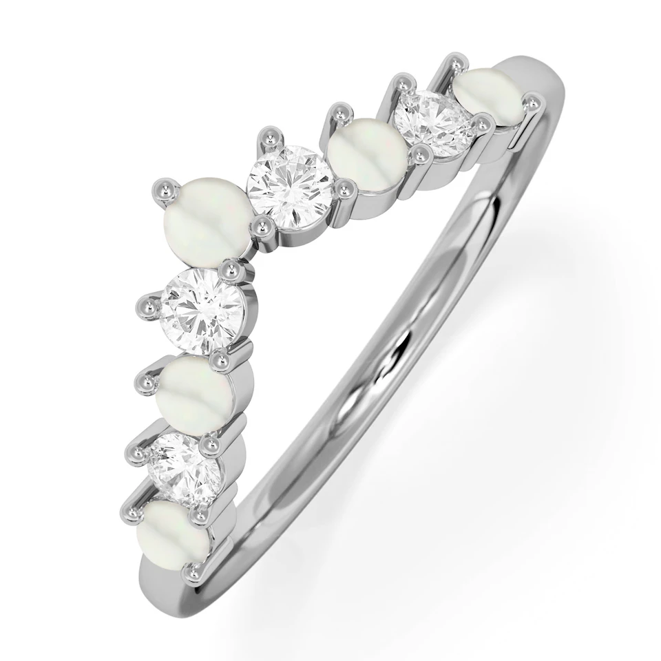 Starlit Opal and Lab Diamond Wishbone Ring in 9K White Gold