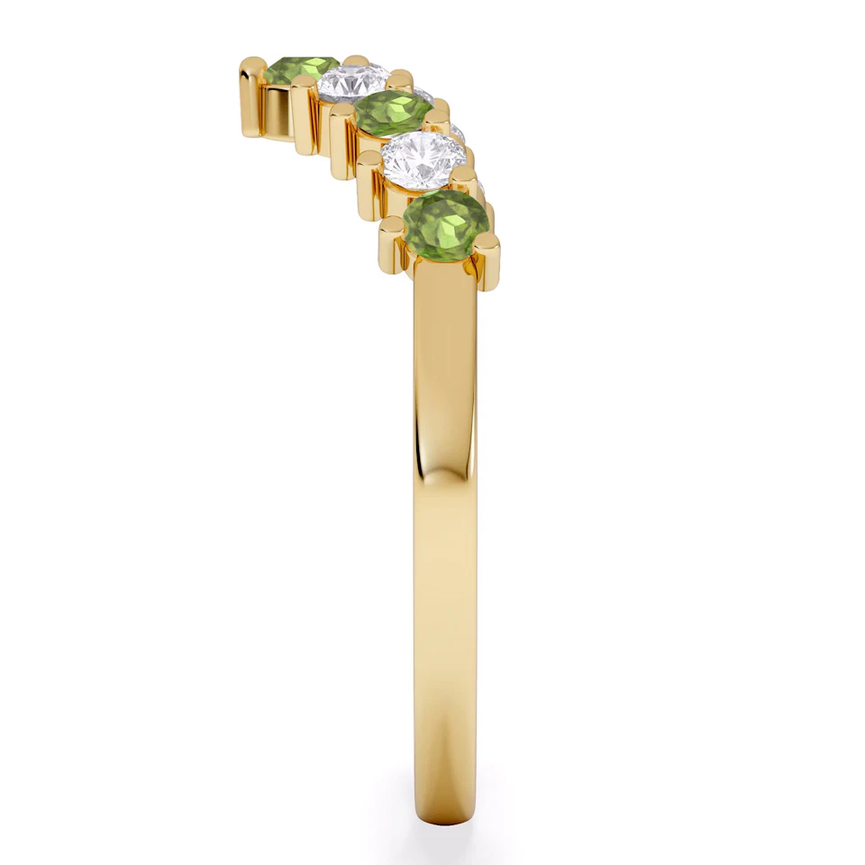 Starlit Peridot and Lab Diamond Wishbone Ring in 9K Yellow Gold