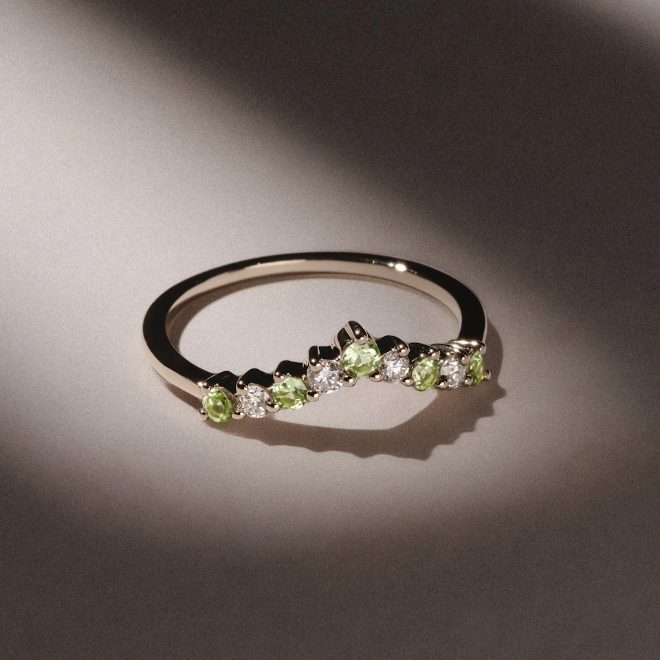 Starlit Peridot and Lab Diamond Wishbone Ring in 9K Yellow Gold