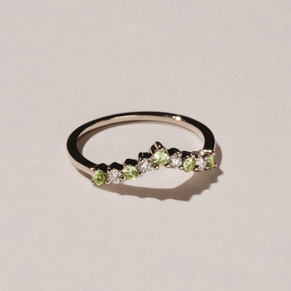 Starlit Peridot and Lab Diamond Wishbone Ring in 9K Yellow Gold