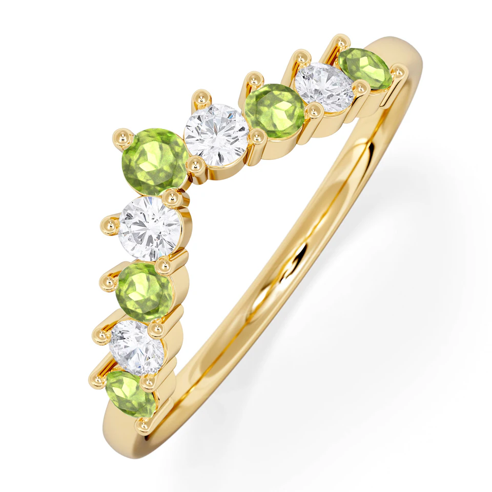 Starlit Peridot and Lab Diamond Wishbone Ring in 9K Yellow Gold