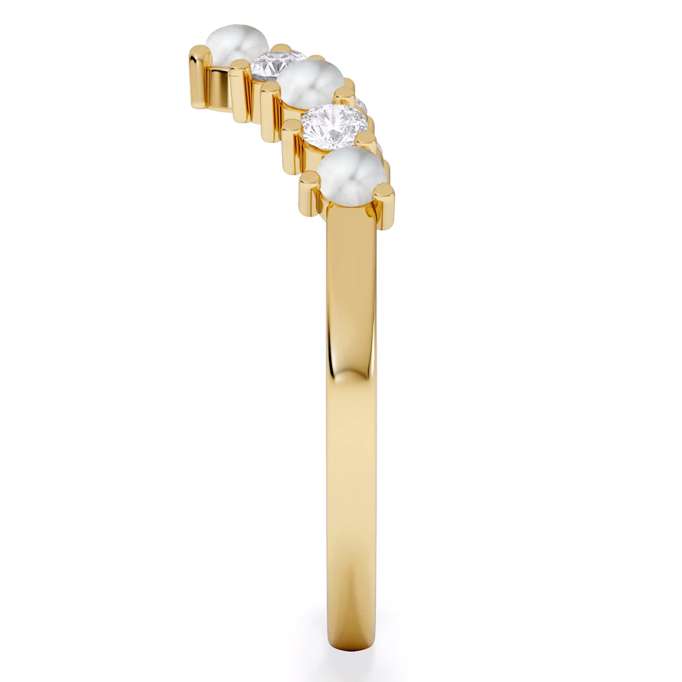 Starlit Pearl and Lab Diamond Wishbone Ring in 9K Yellow Gold