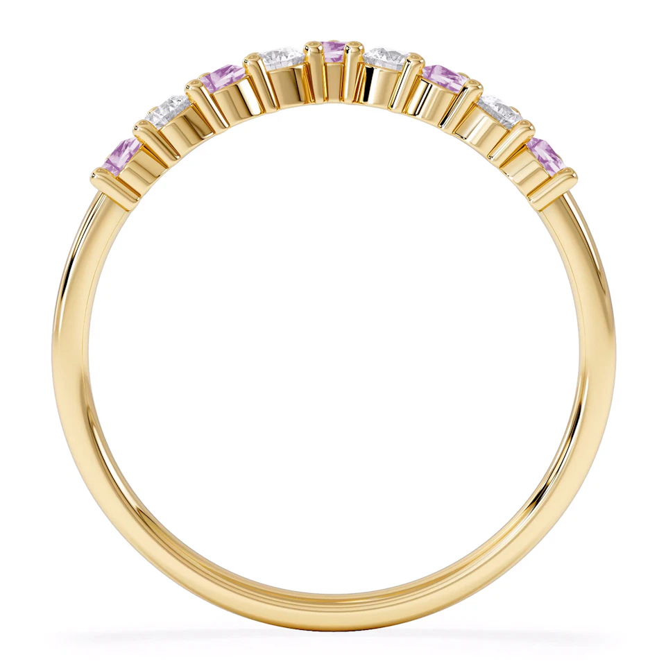 Starlit Pink Sapphire and Lab Diamond Wishbone Ring in 9K Yellow Gold