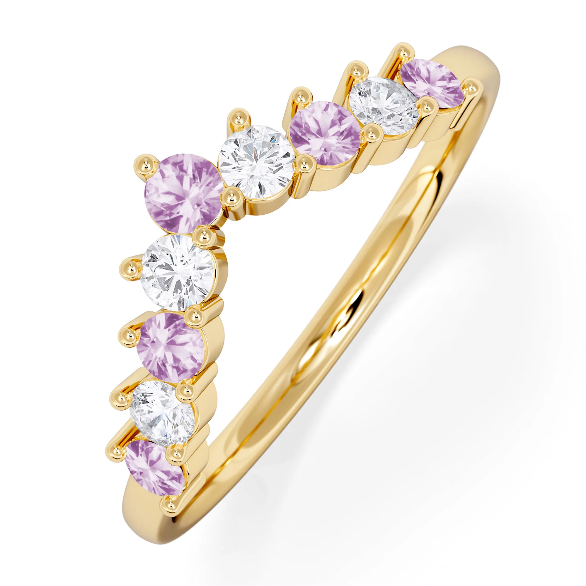 Pink Sapphire and Lab Diamond Wishbone Ring in 9K Yellow Gold
