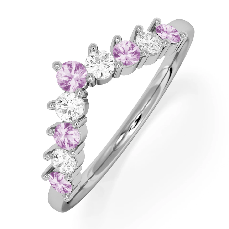 Starlit Pink Sapphire and Lab Diamond Wishbone Ring in 9K White Gold