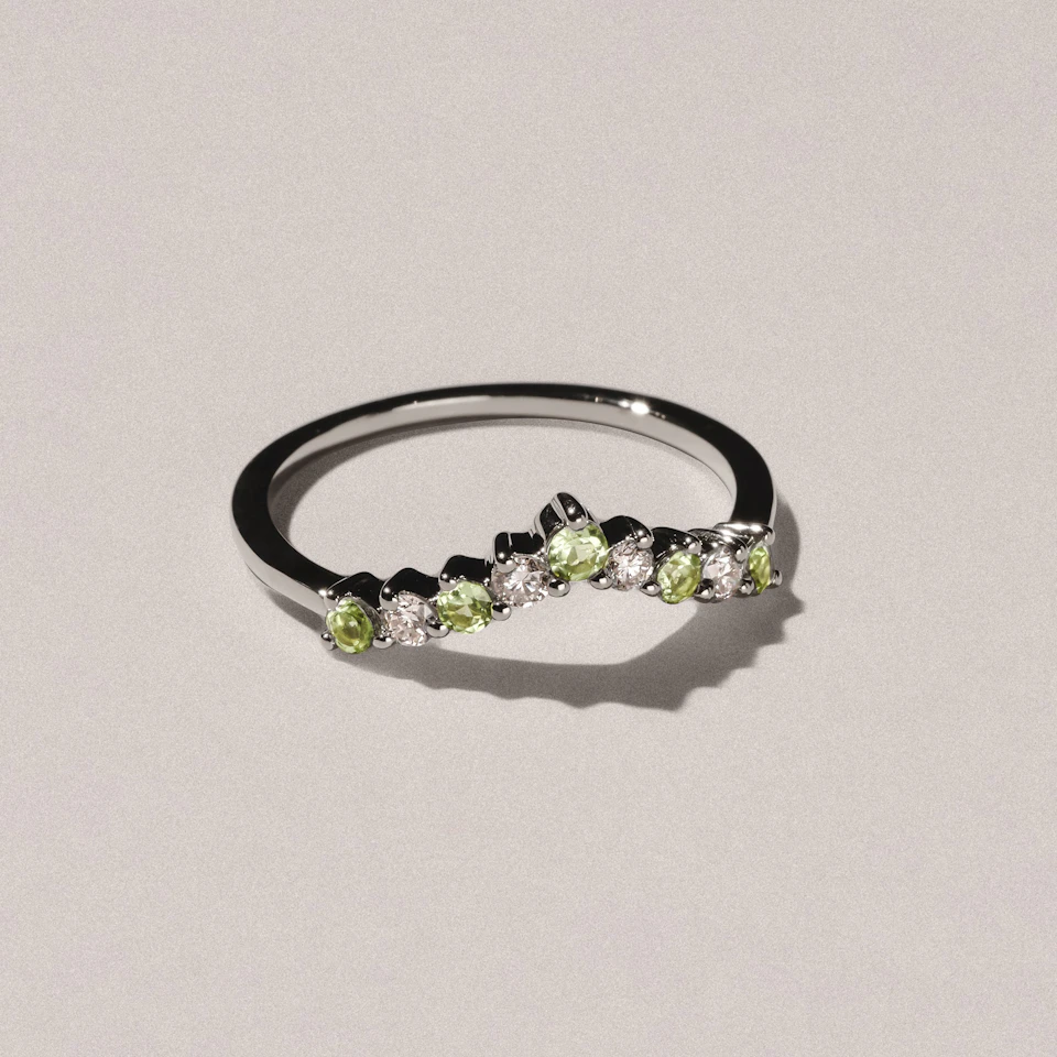 Starlit Peridot and Lab Diamond Wishbone Ring in 9K White Gold