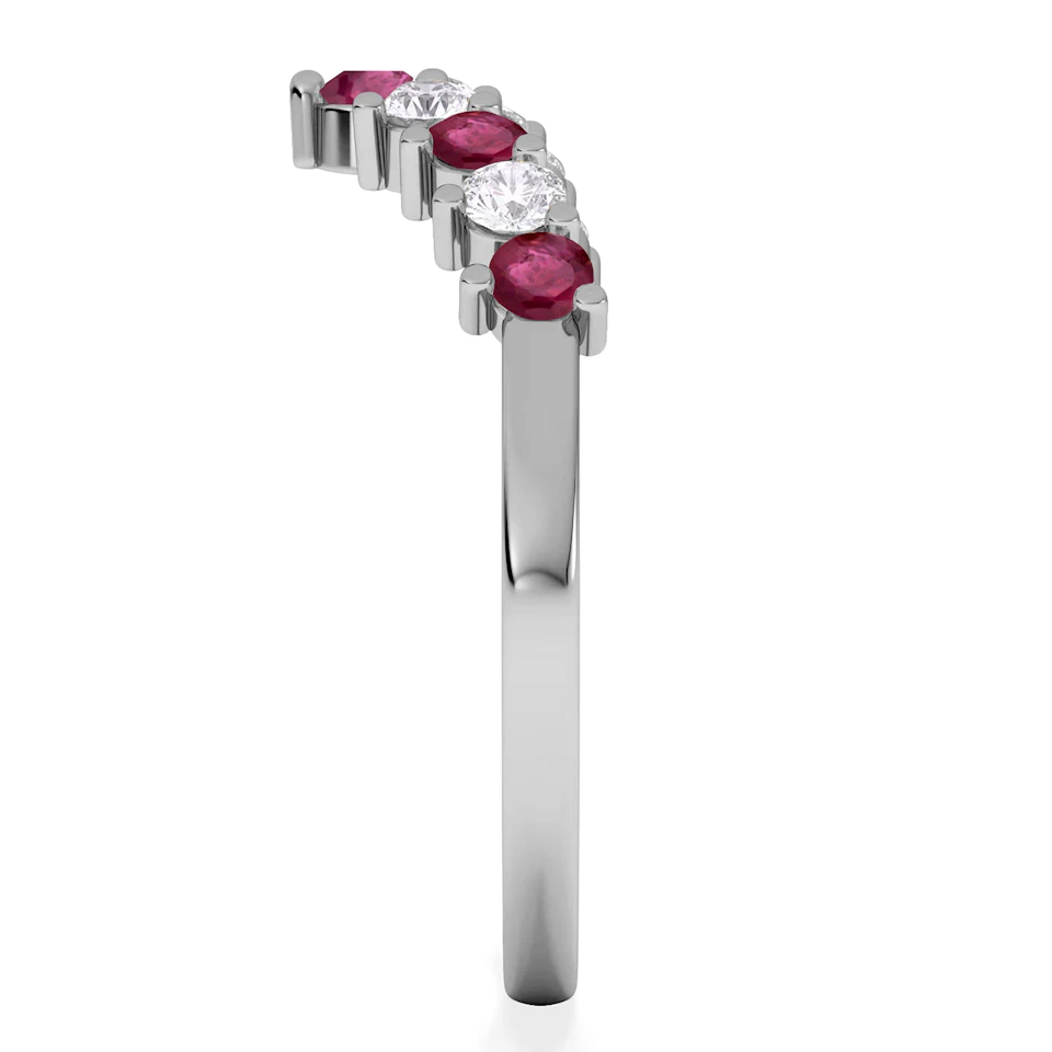 Starlit Ruby and Lab Diamond Wishbone Ring in 9K White Gold