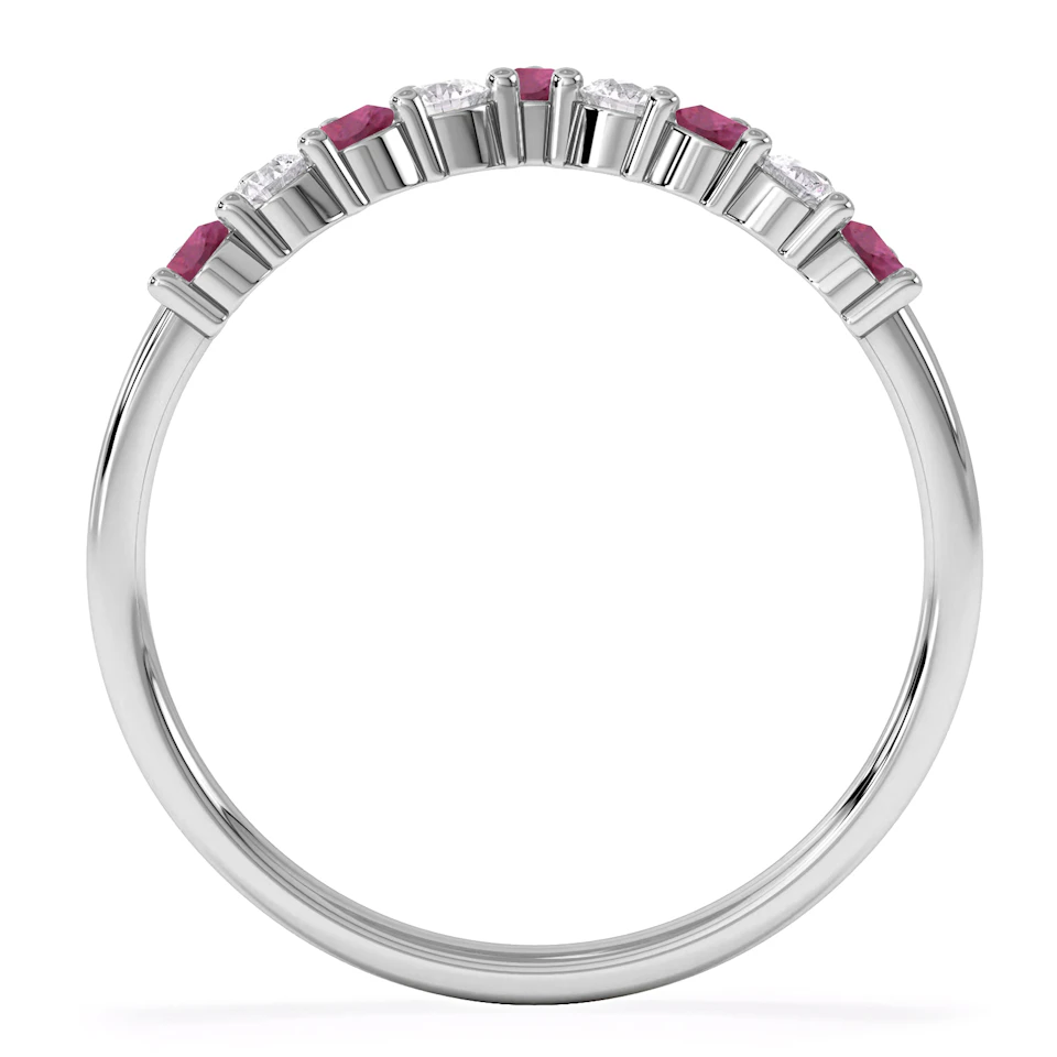 Starlit Ruby and Lab Diamond Wishbone Ring in 9K White Gold