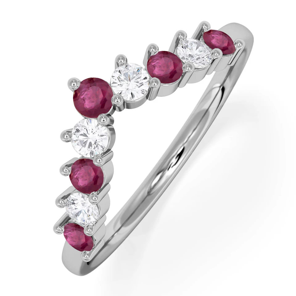 Starlit Ruby and Lab Diamond Wishbone Ring in 9K White Gold