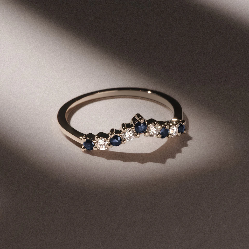 Starlit Sapphire and Lab Diamond Wishbone Ring in 9K Yellow Gold