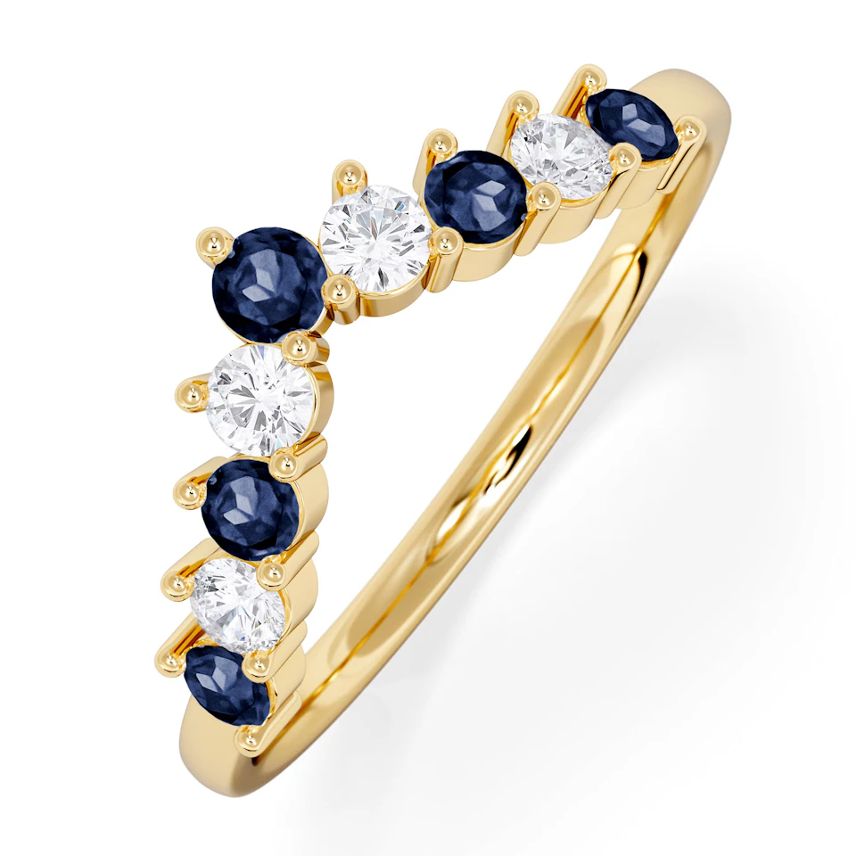 Starlit Sapphire and Lab Diamond Wishbone Ring in 9K Yellow Gold