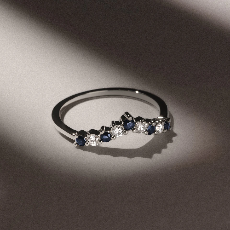 Starlit Sapphire and Lab Diamond Wishbone Ring in 9K White Gold