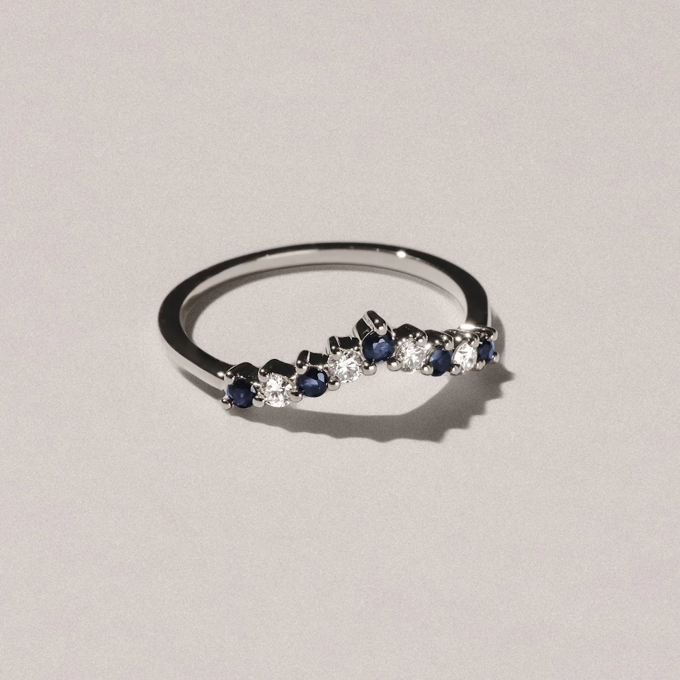 Starlit Sapphire and Lab Diamond Wishbone Ring in 9K White Gold