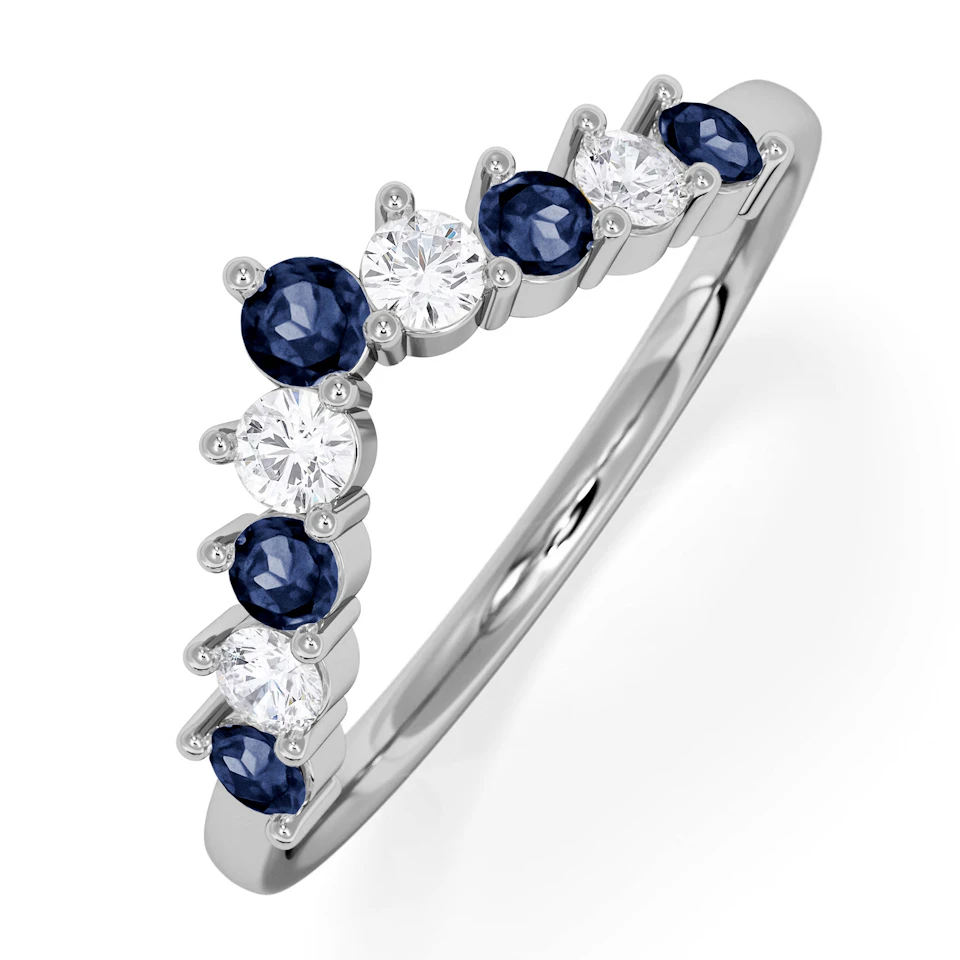 Starlit Sapphire and Lab Diamond Wishbone Ring in 9K White Gold