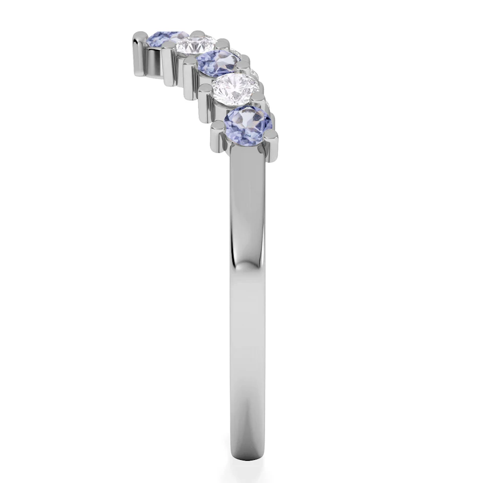 Starlit Tanzanite and Lab Diamond Wishbone Ring in 9K White Gold