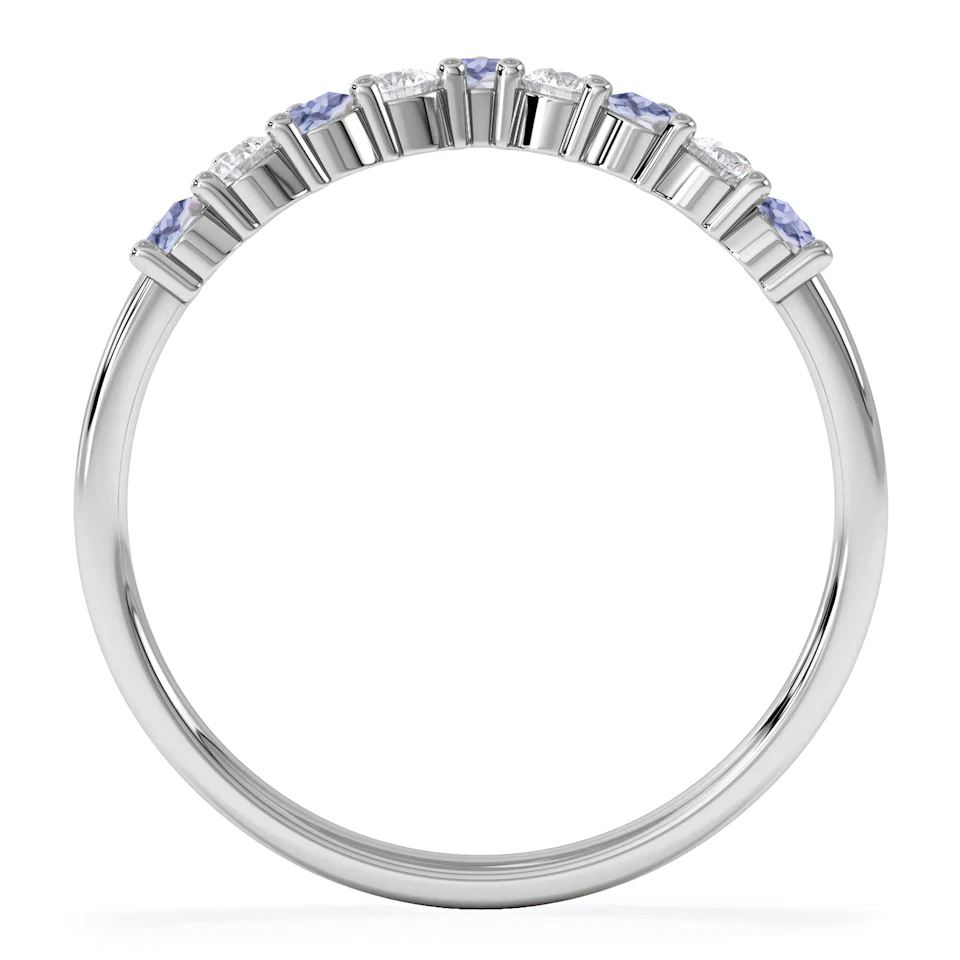 Starlit Tanzanite and Lab Diamond Wishbone Ring in 9K White Gold
