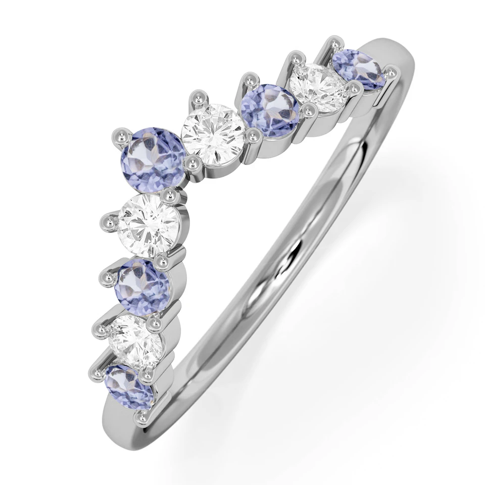 Starlit Tanzanite and Lab Diamond Wishbone Ring in 9K White Gold