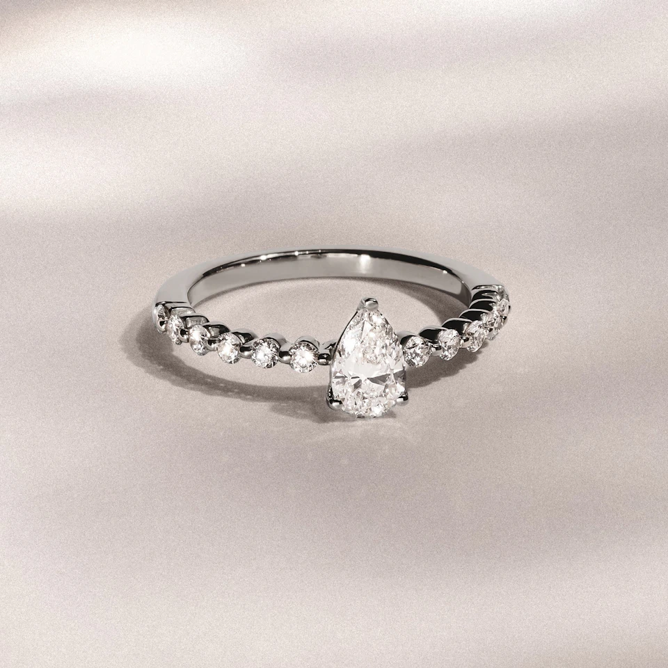 Solstice Pear Cut 0.80ct Lab Diamond Engagement Ring F/VS in 9k White Gold