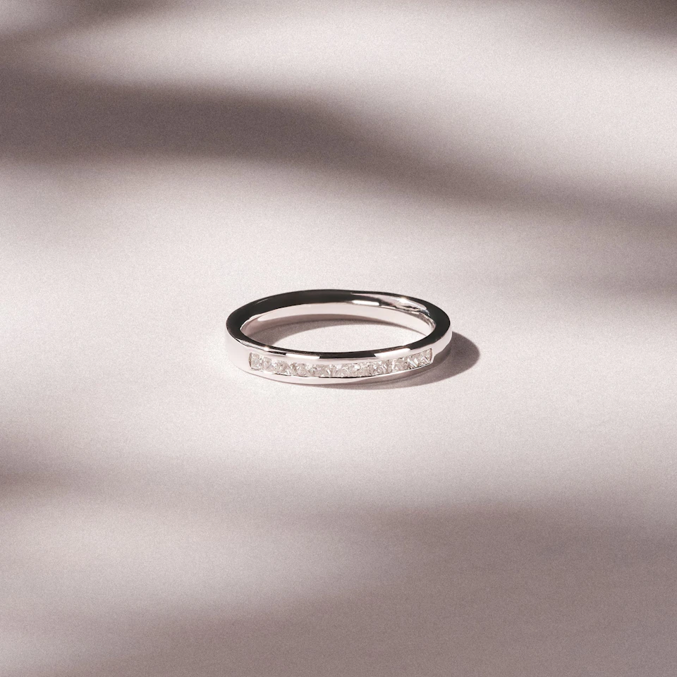 Eterna Lab Diamond Princess Cut Half Eternity Ring 0.30ct H/SI in 925 Silver