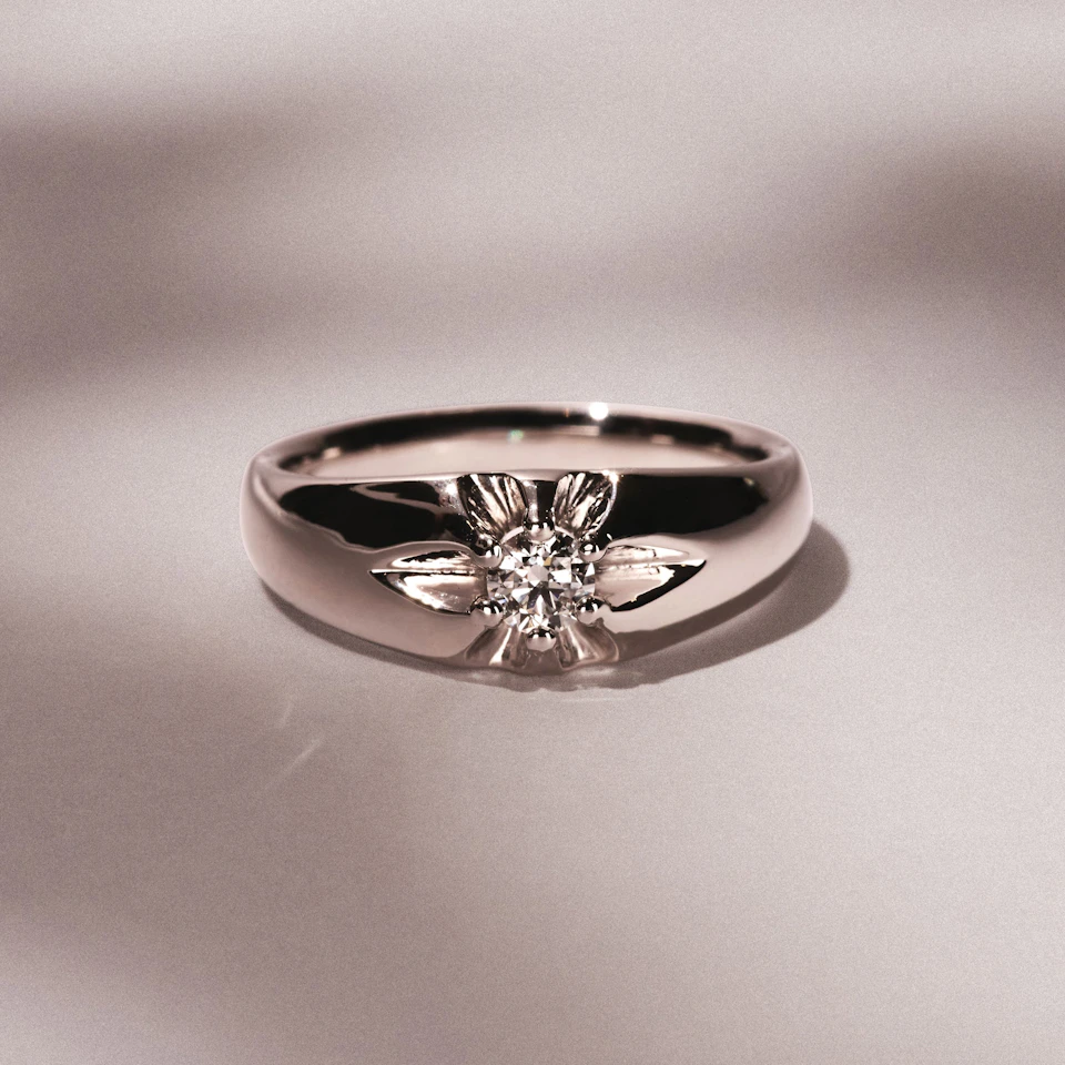 Lab Diamond Signet Ring 0.25ct Round Cut in 925 Silver