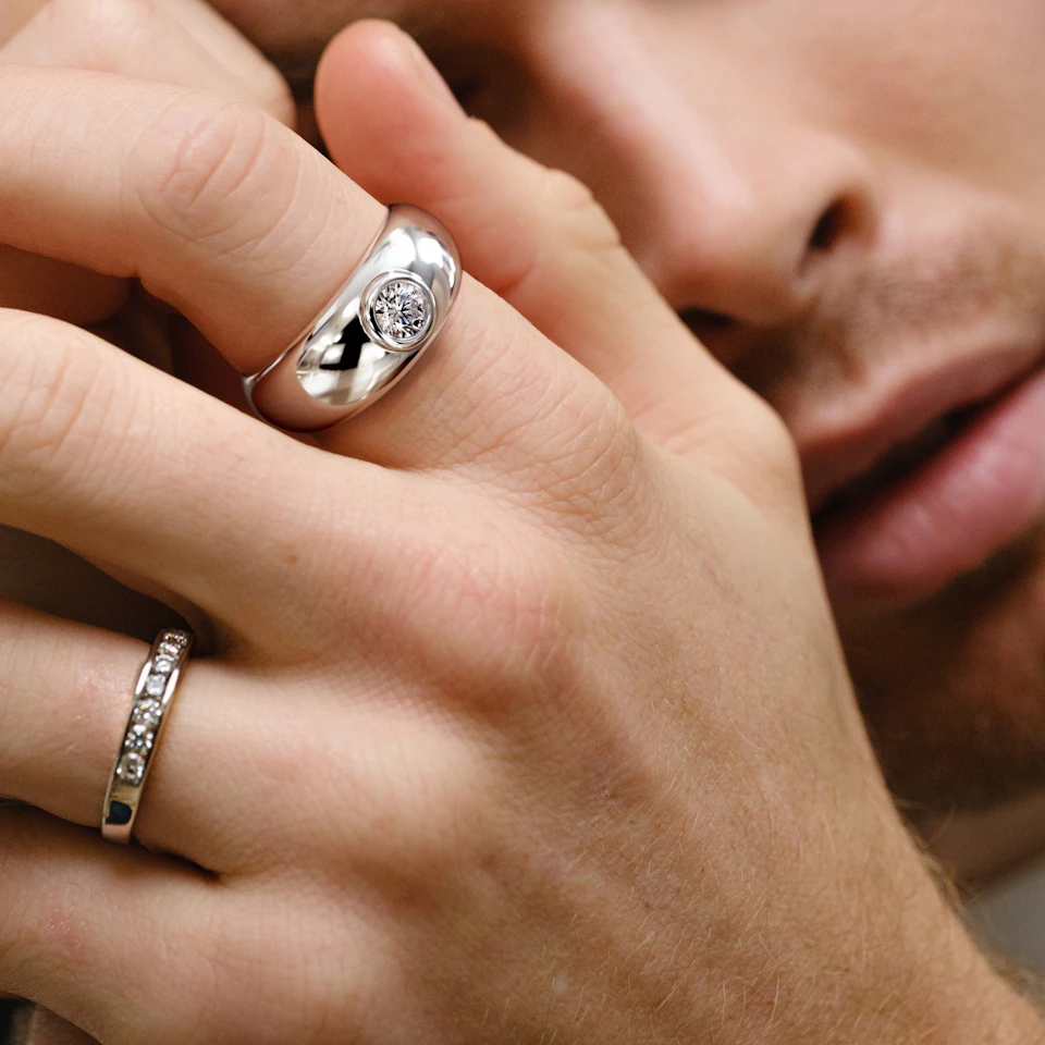Men's Lab Diamond Signet Ring 0.50ct in 925 Silver H/SI