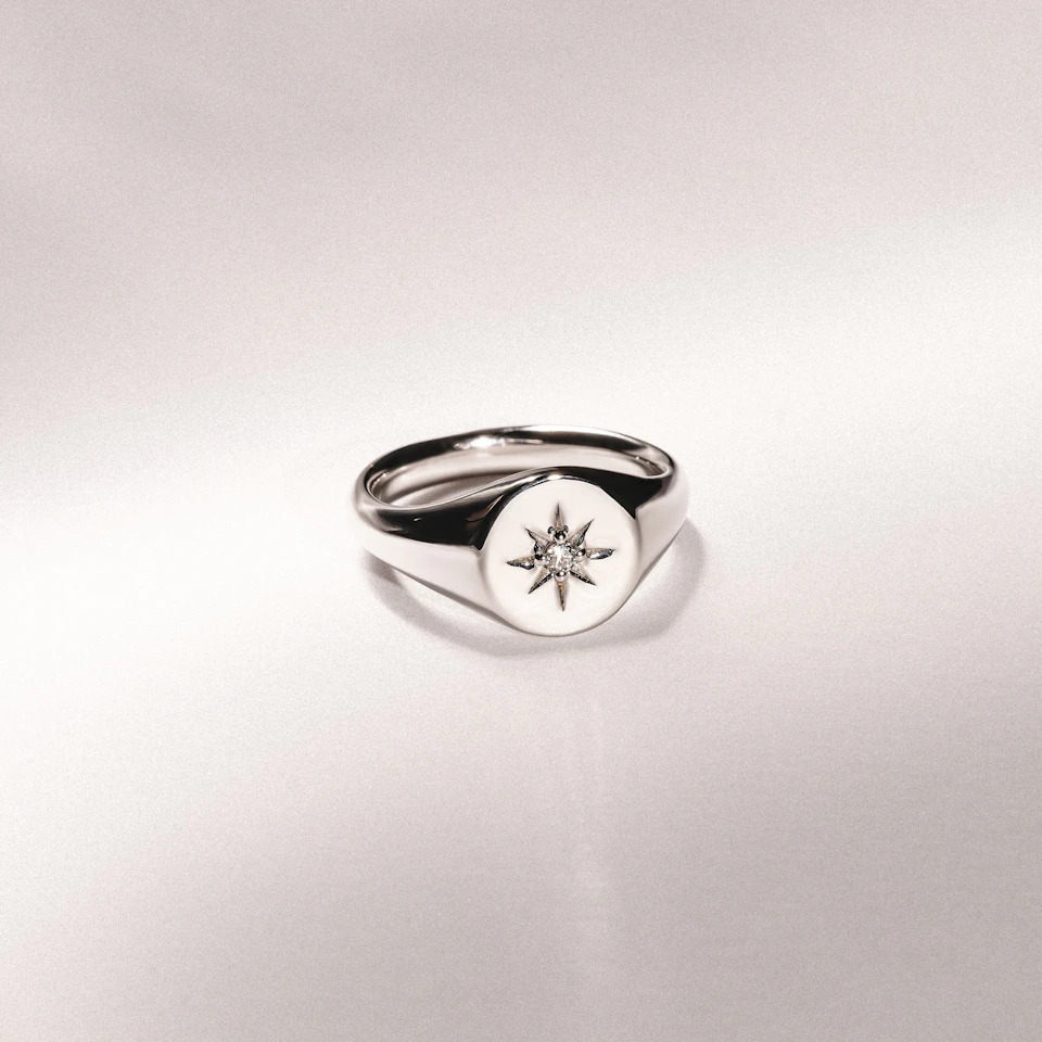 Star Signet Lab Diamond Ring in 925 Silver