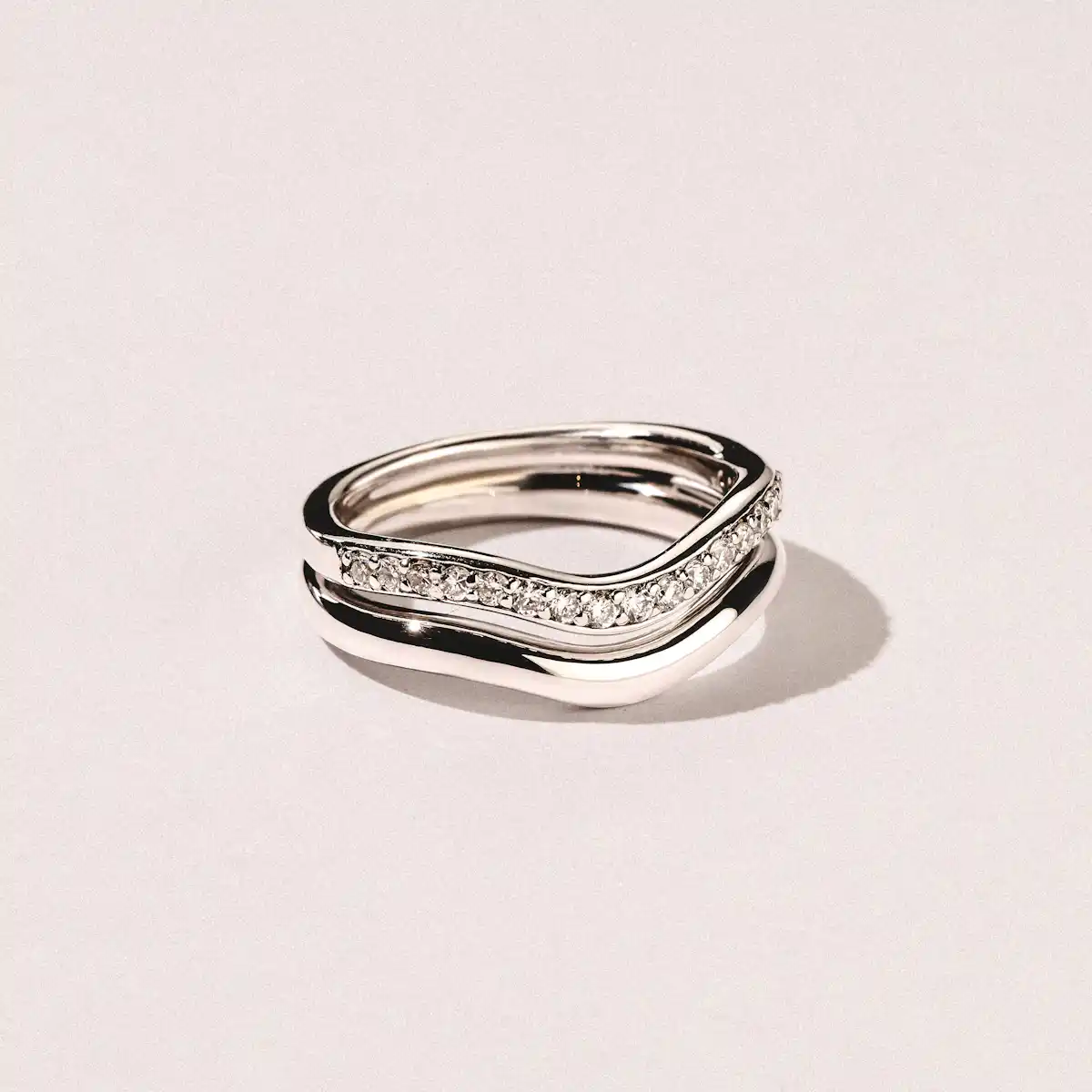 Lab Diamond Double Band Stacking Wave Ring 0.26ct in 925 Silver