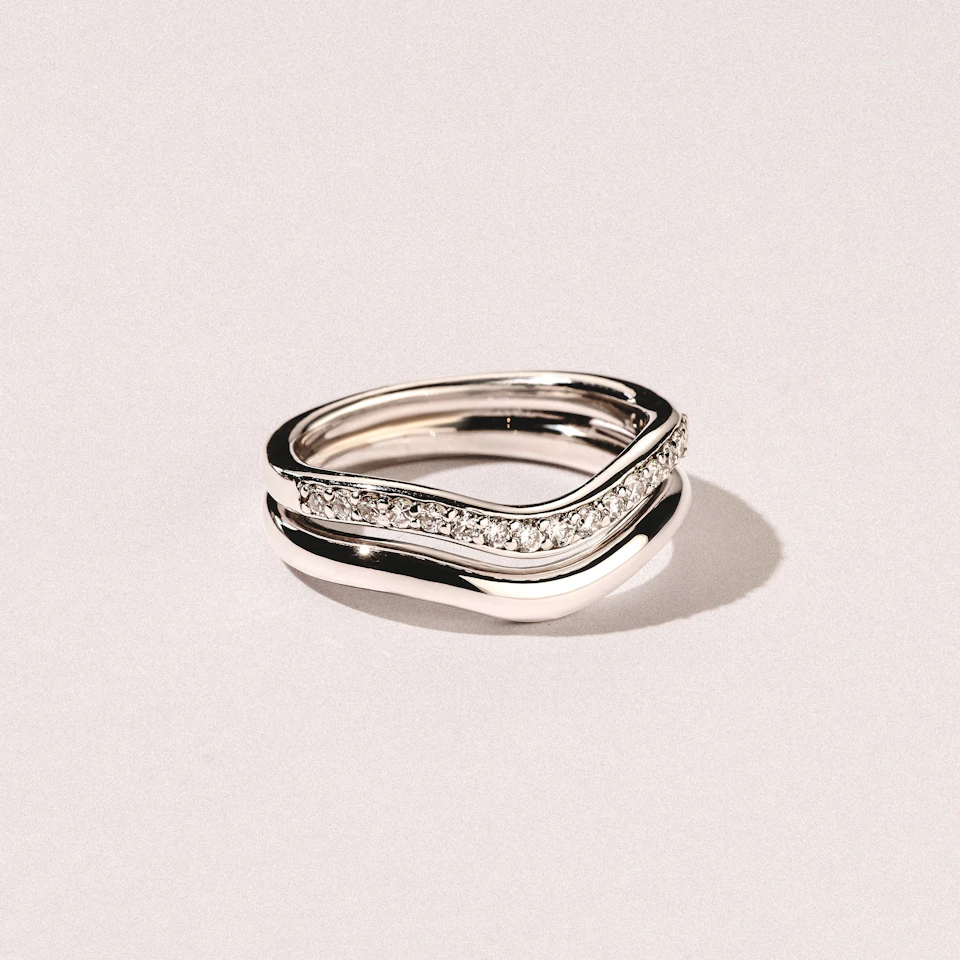 Duo Wave Stacking Lab Diamond Ring 0.26ct in 925 Silver