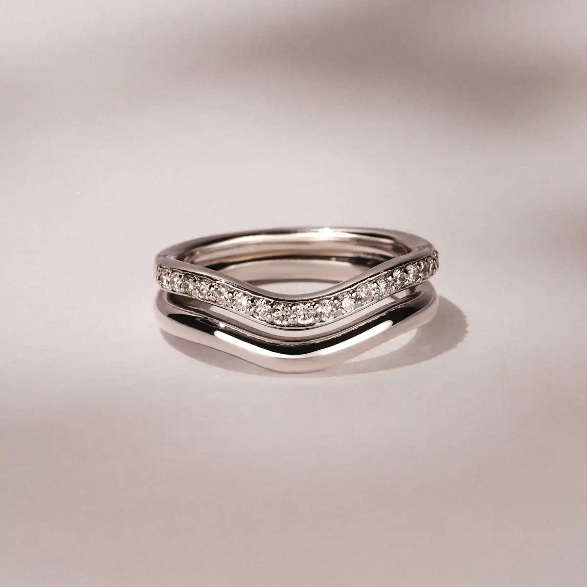 Lab Diamond Double Band Stacking Wave Ring 0.26ct in 925 Silver