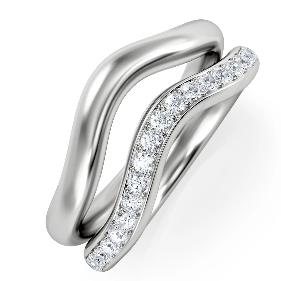 Duo Lab Diamond Double Band Stacking Wave Ring 0.26ct in 925 Silver