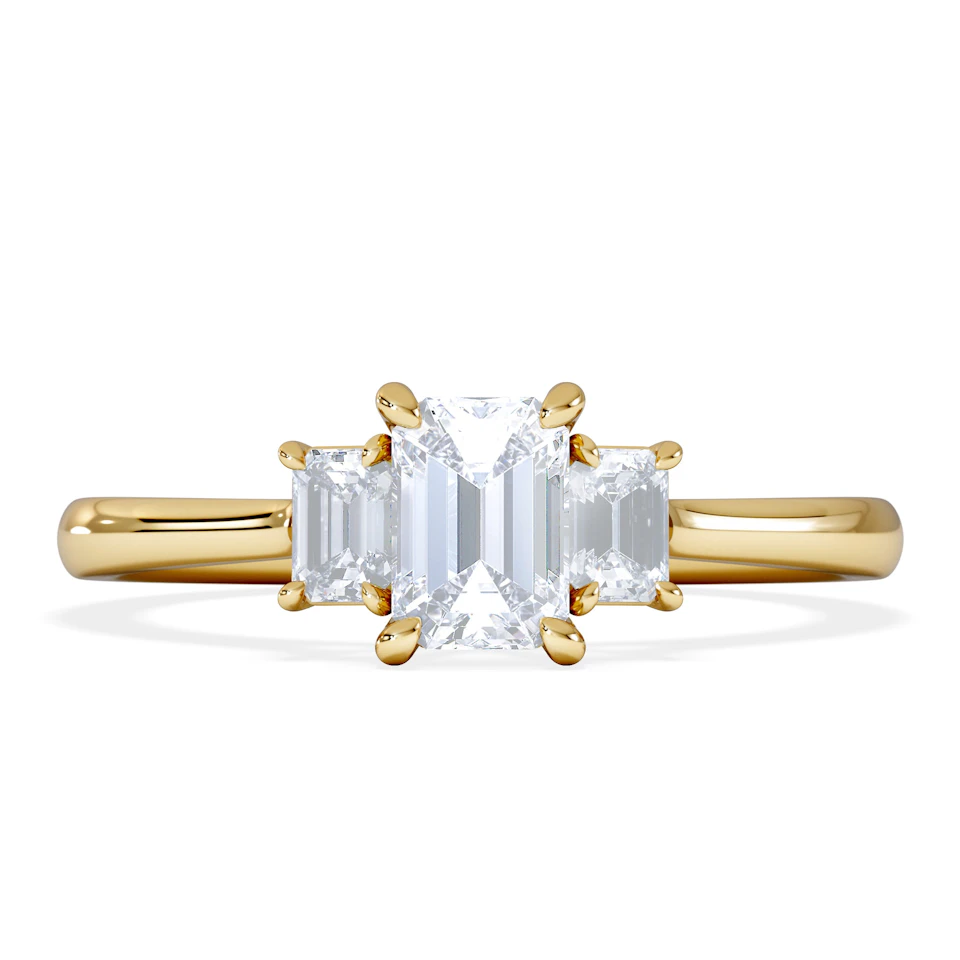 Evoke 3 Stone Emerald Cut Lab Diamond Ring 0.50ct in 9K Yellow Gold