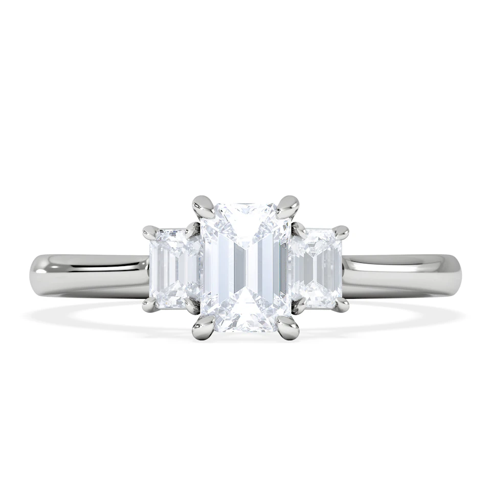 Evoke 3 Stone Emerald Cut Lab Diamond Ring 0.50ct in 925 Silver,Duchess