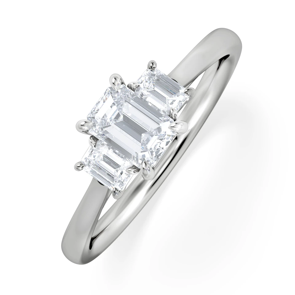 Evoke 3 Stone Emerald Cut Lab Diamond Ring 0.50ct in 925 Silver,Duchess