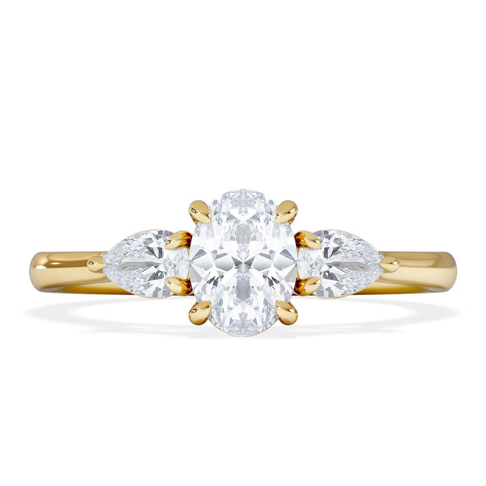 Evoke 3 Stone Oval Cut Lab Diamond Ring 0.50ct in 9K Yellow Gold