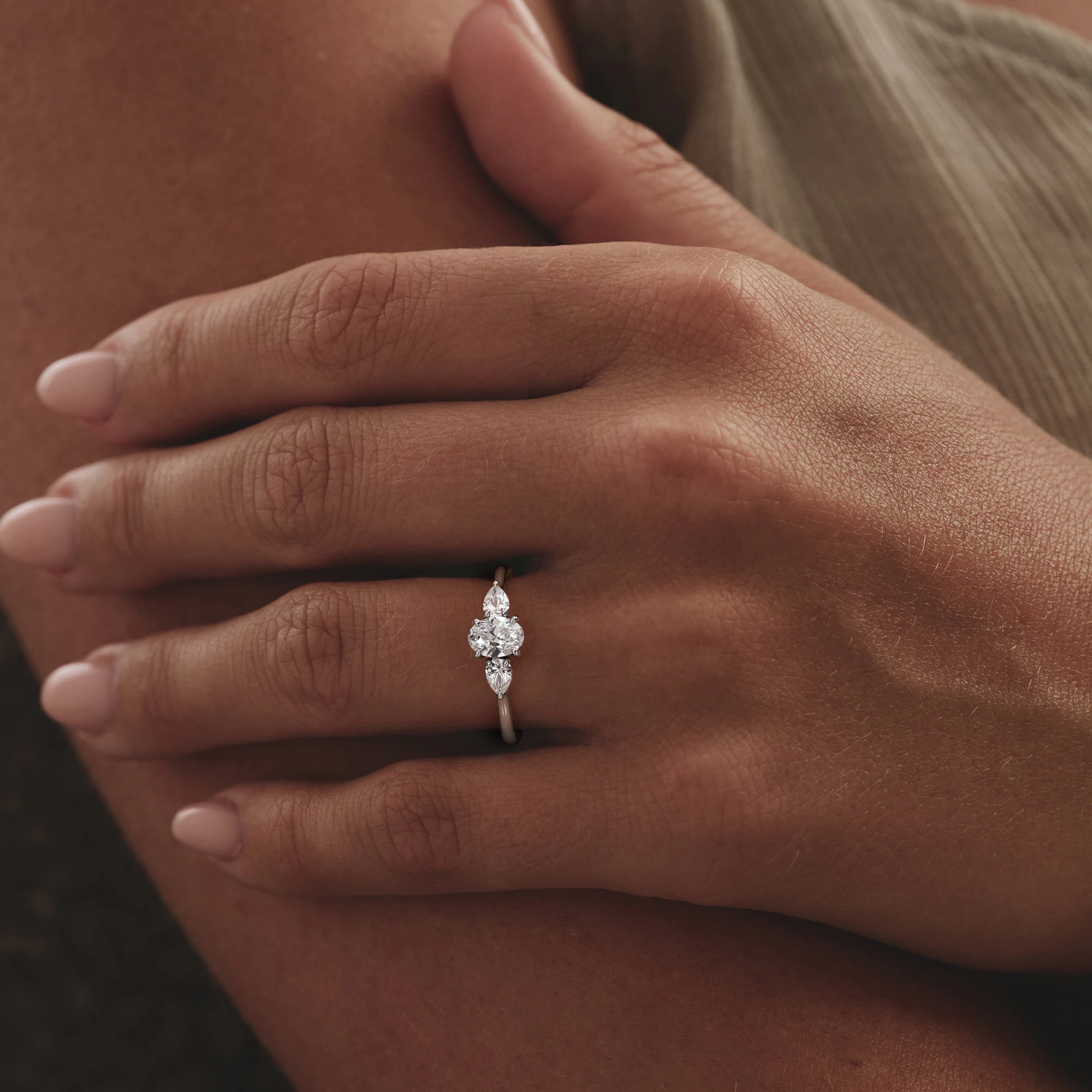 Evoke 3 Stone Oval Cut Lab Diamond Ring 0.50ct in 9K White Gold