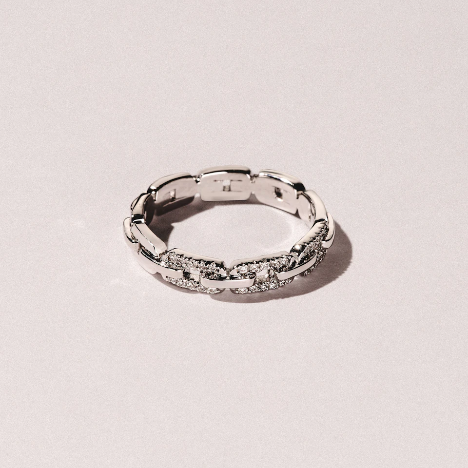 Lab Diamond Chain Link Ring 0.14ct in 925 Silver