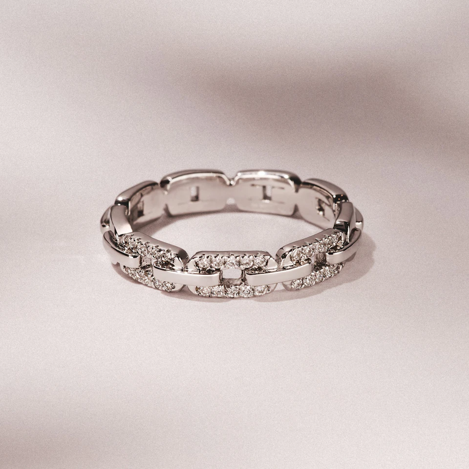 Lab Diamond Chain Link Ring 0.14ct in 925 Silver