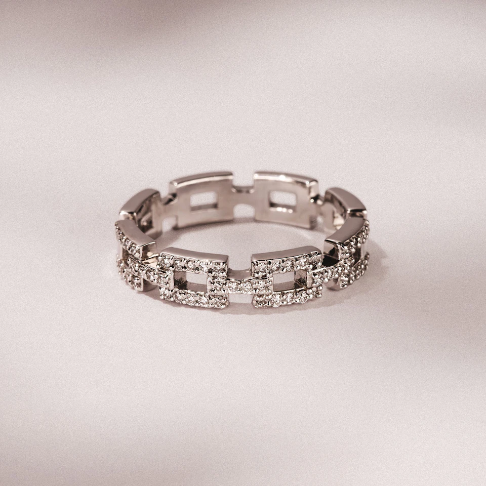 Lab Diamond Chain Link Ring 0.24ct in 925 Silver