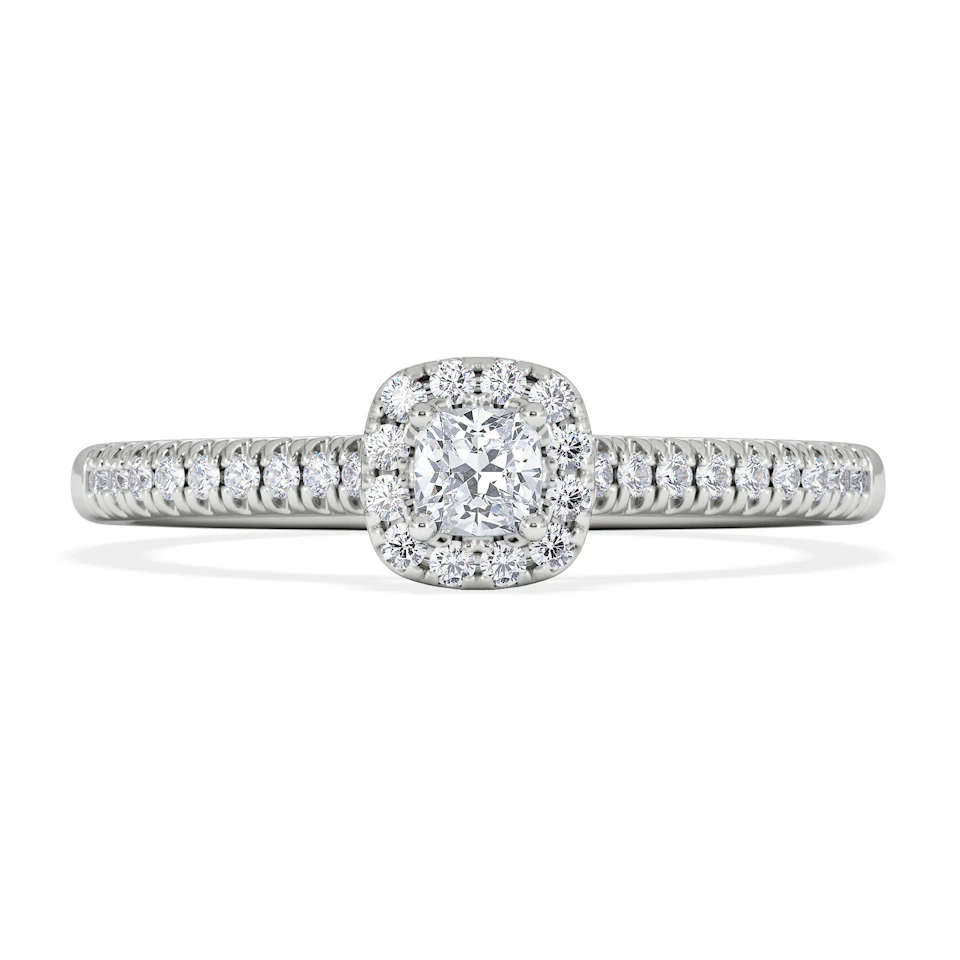 Lumia Cushion Cut Lab Diamond Halo Ring 0.33ct F/VS in 925 Silver