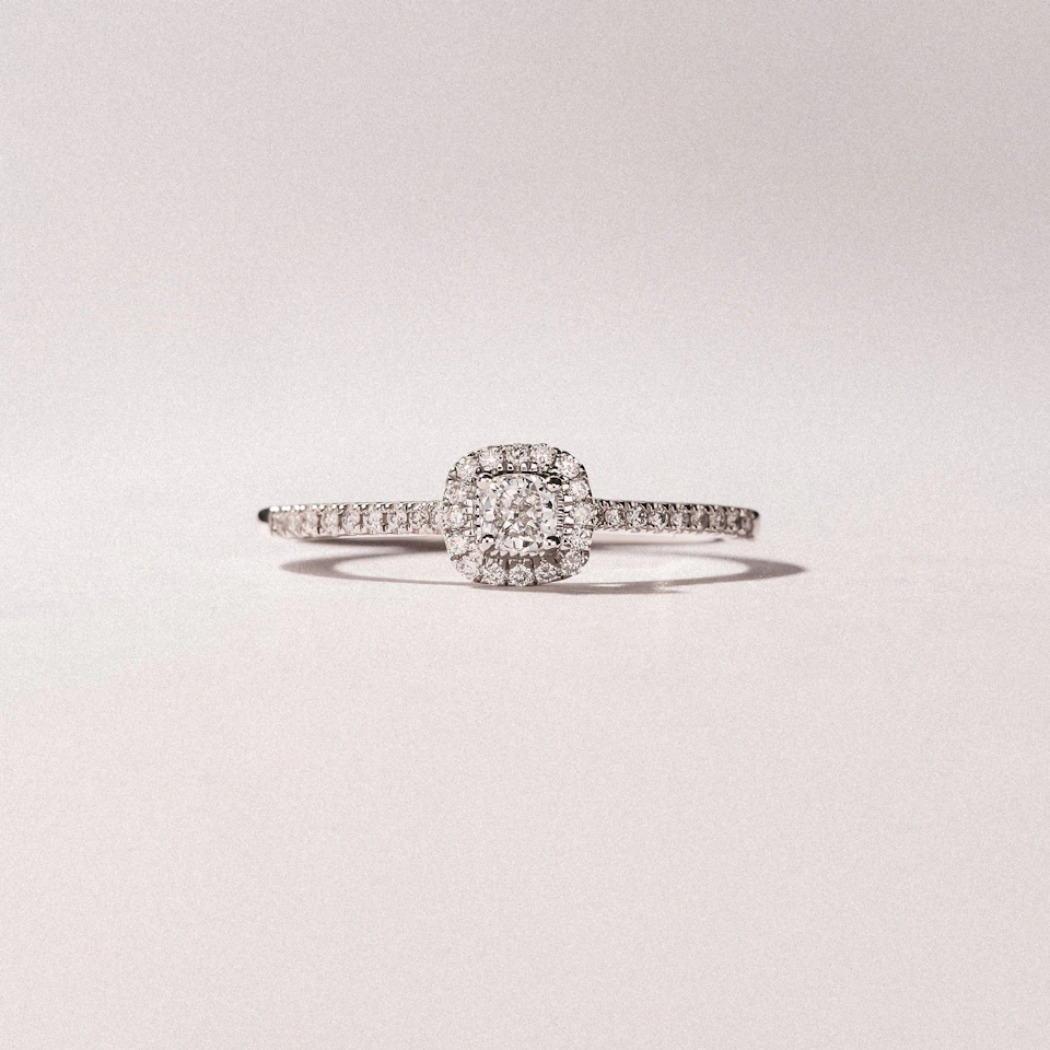 Lumia Cushion Cut Lab Diamond Halo Ring 0.33ct F/VS in 925 Silver