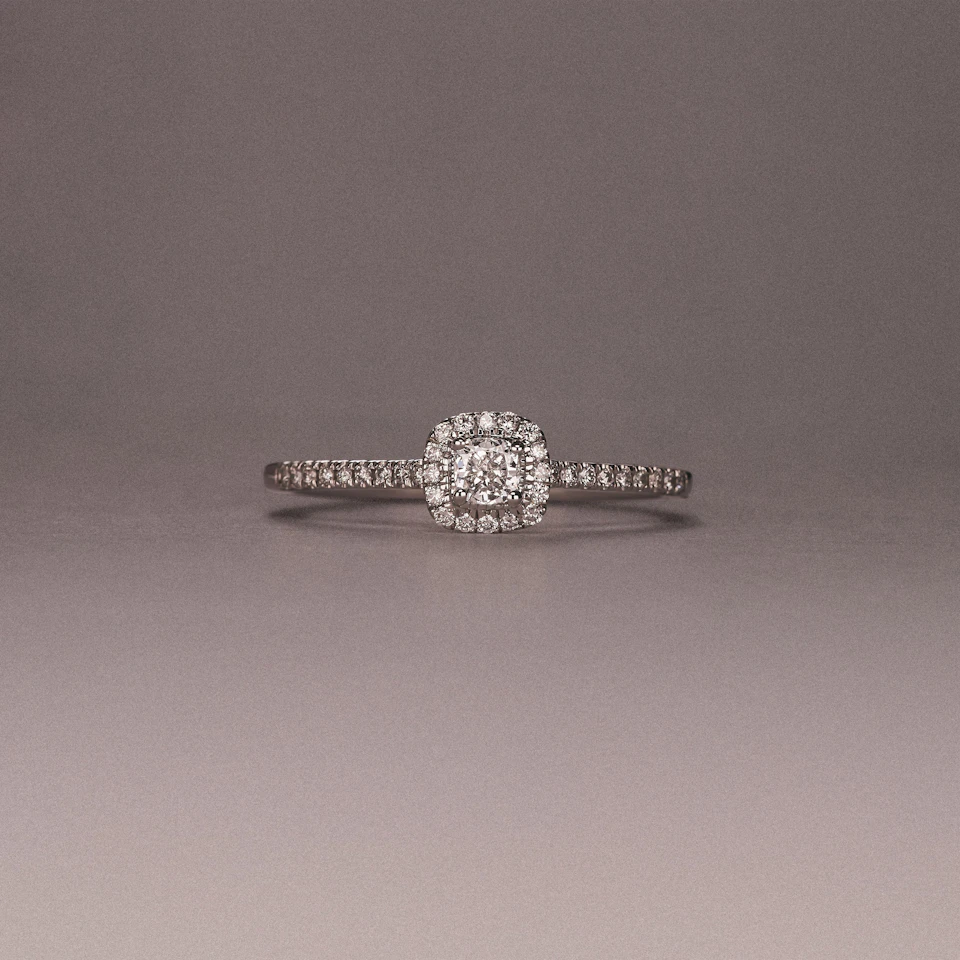 Lumia Cushion Cut Lab Diamond Halo Ring 0.33ct F/VS in 925 Silver