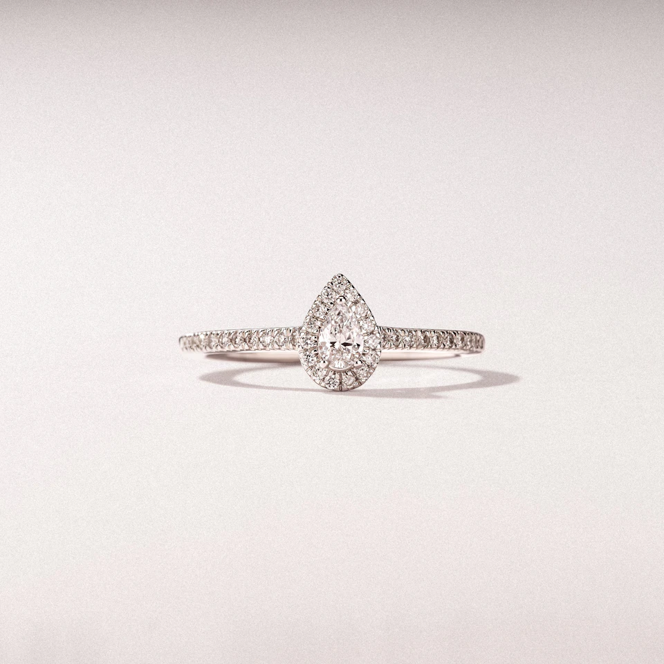 Lumia Pear Cut Lab Diamond Halo Ring 0.33ct F/VS in 925 Silver